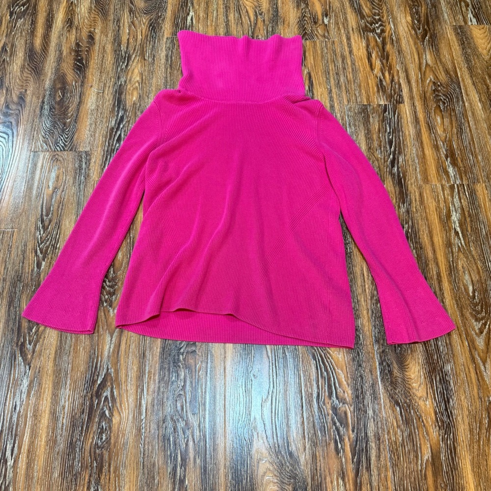 Talbots Size XL Hot Pink Ribbed Turtleneck Sweater Flare Sleeve Cotton Women's